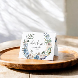 Cartão De Agradecimento Boho Dusty Flores Neutrais Azuis Casamento