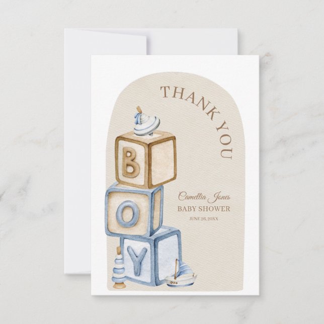 Cartão De Agradecimento Boho É Um Garoto Blocos E Chá de fraldas De Brinqu (Frente)