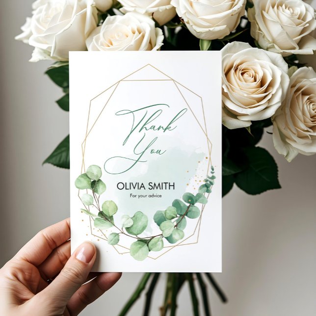 Cartão De Agradecimento Boho elegante verde geométrico casamento de eucali (Boho Elegant Greenery Eucalyptus Bridal Shower Thank You Card, Bridal Shower Invite)