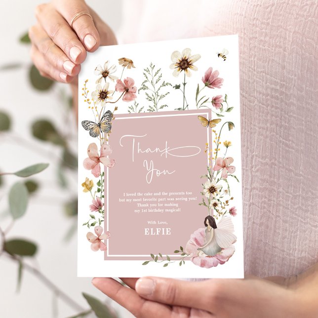 Cartão De Agradecimento Boho Fairy Wildflower Garden Girl Aniversário (Criador carregado)