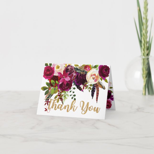 Cartão De Agradecimento Boho Fall Bouquet Floral Thank You (Frente)