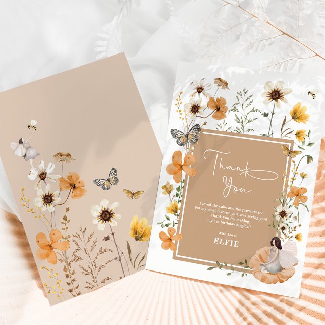Cartão De Agradecimento Boho Fall Fairy Wildflower Garden Girl Aniversário (Criador carregado)