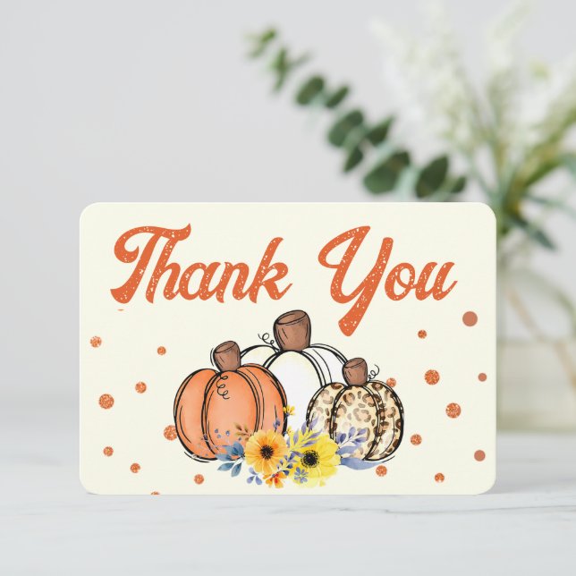 Cartão De Agradecimento Boho Fall Pumpkin Obrigado (Em pé/Frente)