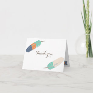 Cartão De Agradecimento Boho Feather Chá de fraldas Obrigado Marinho Laran