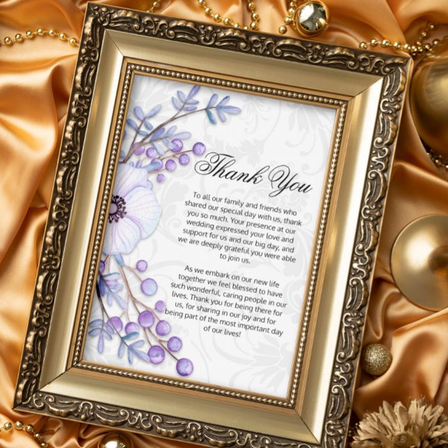 Cartão De Agradecimento Boho Floral Berries Purple Wedding (Criador carregado)