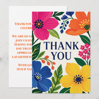Cartão De Agradecimento Boho Floral Brilhante Obrigado Convidado da Festa