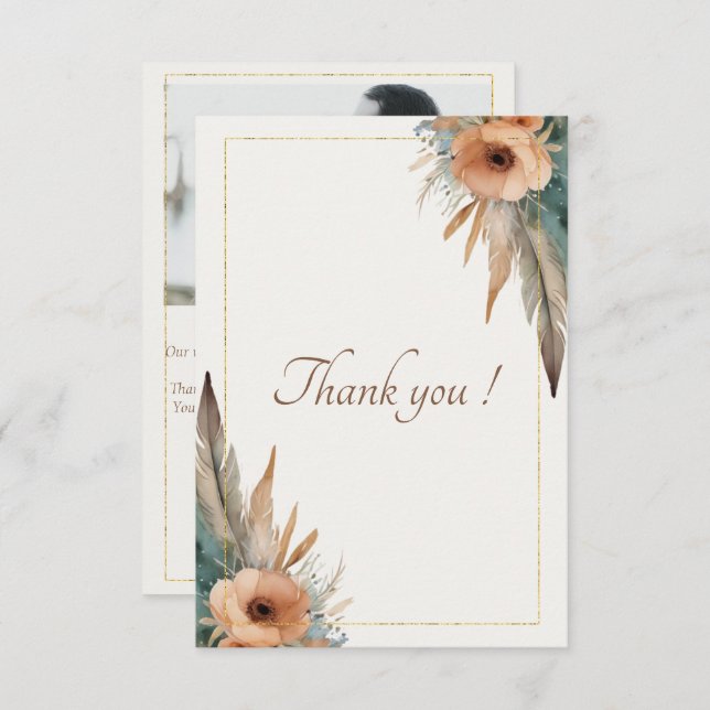 Cartão De Agradecimento Boho Floral Feather Dreamcatcher Wedding (Frente/Verso)