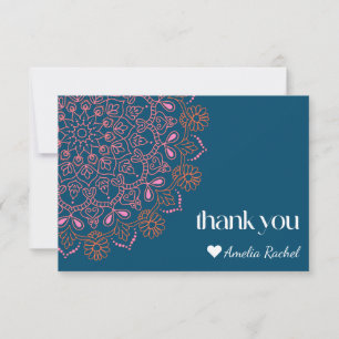 Cartão De Agradecimento Boho Floral Mandala Azul Teal Bat Mitzvah Personal