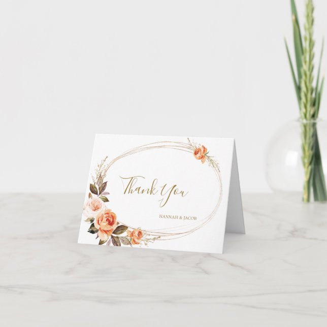 Cartão De Agradecimento Boho Floral Outono Laranja Queimada Casamento Agra (Frente)
