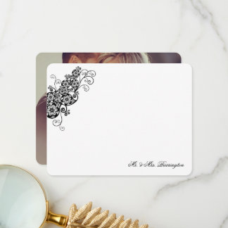 Cartão De Agradecimento Boho Floral Paisley Preto Fotografia de Casamento 