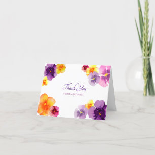 Cartão De Agradecimento Boho Floral Primavera Garden Pansy Ilustrado À Mão