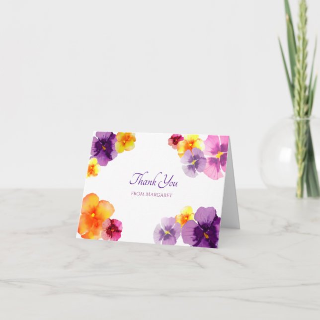 Cartão De Agradecimento Boho Floral Primavera Garden Pansy Ilustrado À Mão (Frente)