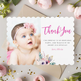Cartão De Agradecimento Boho Floral Wild One Girl's First Birthday Photo