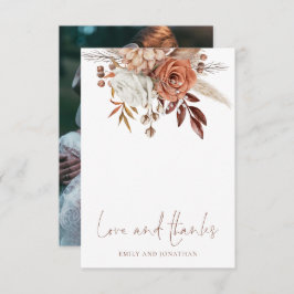Cartão De Agradecimento Boho Florals Foto Obrigados de Amor Texto Marrom C