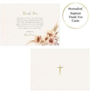 Cartão De Agradecimento Boho Flowers Pampas Grass Baptism Ortodoxo