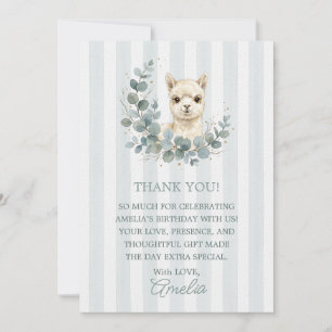 Cartão De Agradecimento Boho Fofo Alpaca Aniversário Eucalipto Dourado