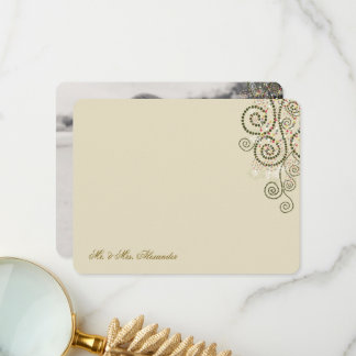Cartão De Agradecimento Boho Green Dots & Spirals Foto de Casamento Elegan