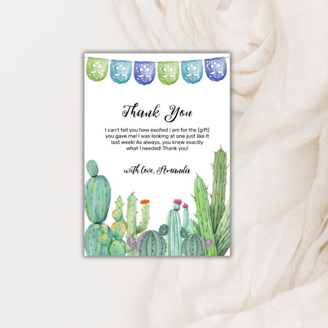 Cartão De Agradecimento Boho Greenery Taco Fiesta Cactus Chá de fraldas (Boho Greenery Taco Fiesta Cactus Baby Shower Thank You Card)