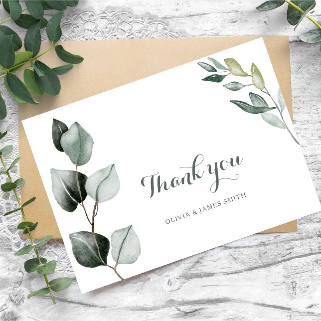 Cartão De Agradecimento Boho Greenery Watercolor Eucalyptus Wedding (Criador carregado)