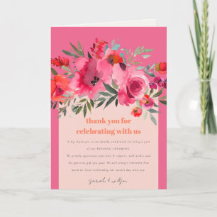 Cartão De Agradecimento Boho Hot Pink Orange Watercolor Casamento Floral