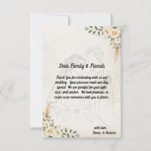 Cartão De Agradecimento Boho Ivory Rosas & Pampas Grass Casamento