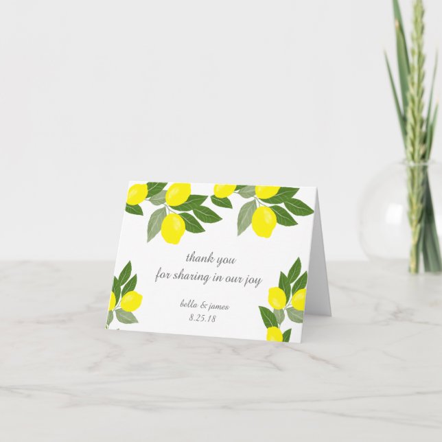Cartão De Agradecimento Boho Lemon Casamento Obrigado Notecards (Frente)