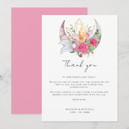 Cartão De Agradecimento Boho Lua Cristais Penas Flores Rosa Casamento 