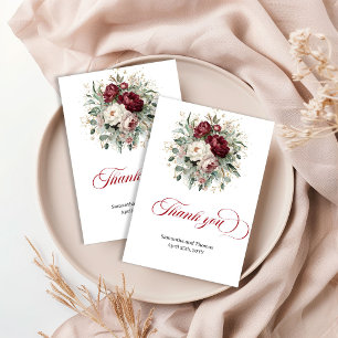 Cartão De Agradecimento Boho Luxuoso Burgundy Floral Eucalipto Obrigada