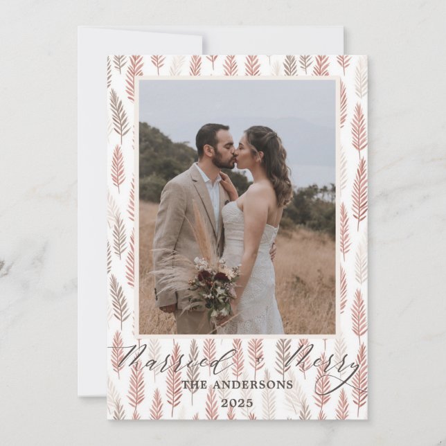 Cartão De Agradecimento Boho Merry and Married Script Wedding Christmas (Frente)