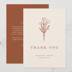 Cartão De Agradecimento Boho Minimalist Botanicals Terracotta Wedding