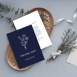 Cartão De Agradecimento Boho Minimalista Botânica Casamento Azul Marinho
