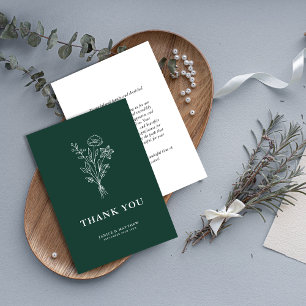 Cartão De Agradecimento Boho Minimalista Botânica Esmeralda Casamento