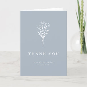 Cartão De Agradecimento Boho Minimalista Botânico Dusty Blue Weding
