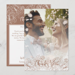 Cartão De Agradecimento Boho Modern Mocha Mousse Foto Elegante Floral