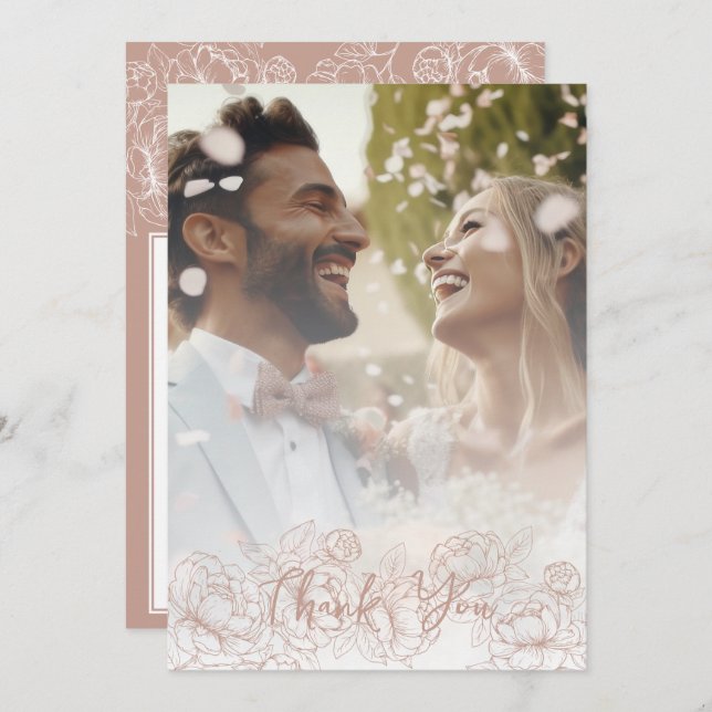 Cartão De Agradecimento Boho Moderno Blush Foto Elegante Floral Rosa (Frente/Verso)