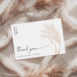 Cartão De Agradecimento Boho Moderno Chá de Bebê com Grama das Pampas