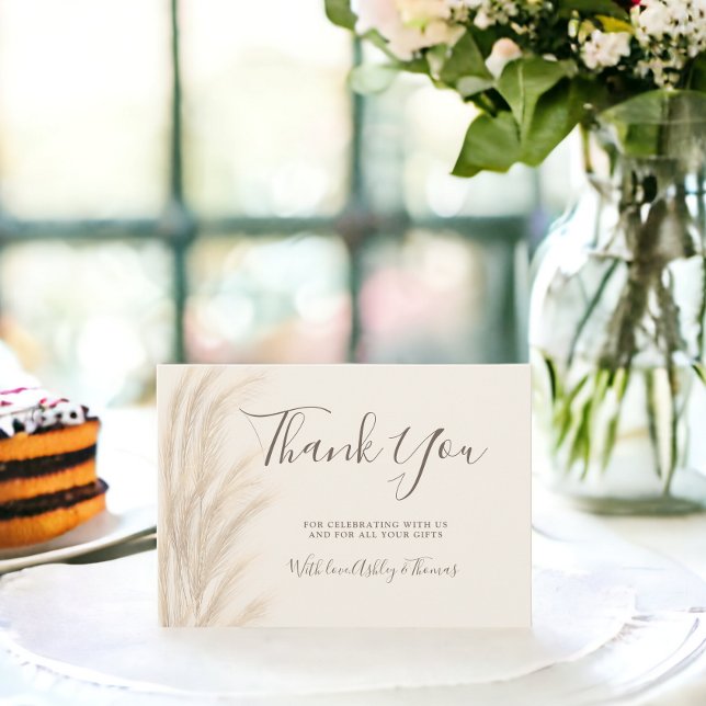 Cartão De Agradecimento Boho pampas beige obrigado você chá de fraldas (Boho pampas grass beige thank you baby shower)