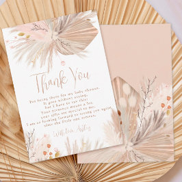 Cartão De Agradecimento Boho pampas chá de fraldas chic neutro em relação