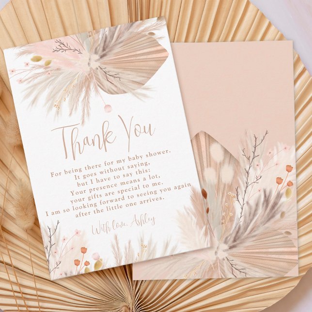 Cartão De Agradecimento Boho pampas chá de fraldas chic neutro em relação  (Criador carregado)