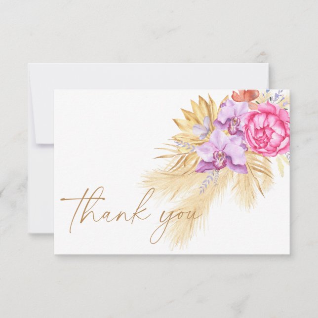 Cartão De Agradecimento Boho pampas - Chá de fraldas obrigado (Frente)