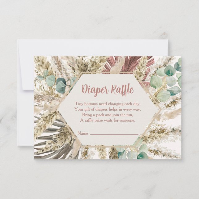 Cartão De Agradecimento  Boho Pampas Grass Diaper Raffle Card | Neutral (Frente)