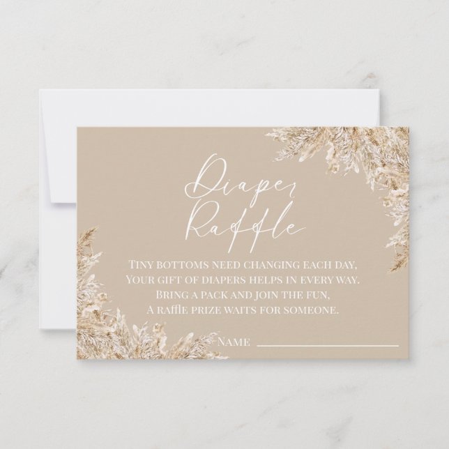 Cartão De Agradecimento Boho Pampas Grass Diaper Raffle Card | Neutral (Frente)