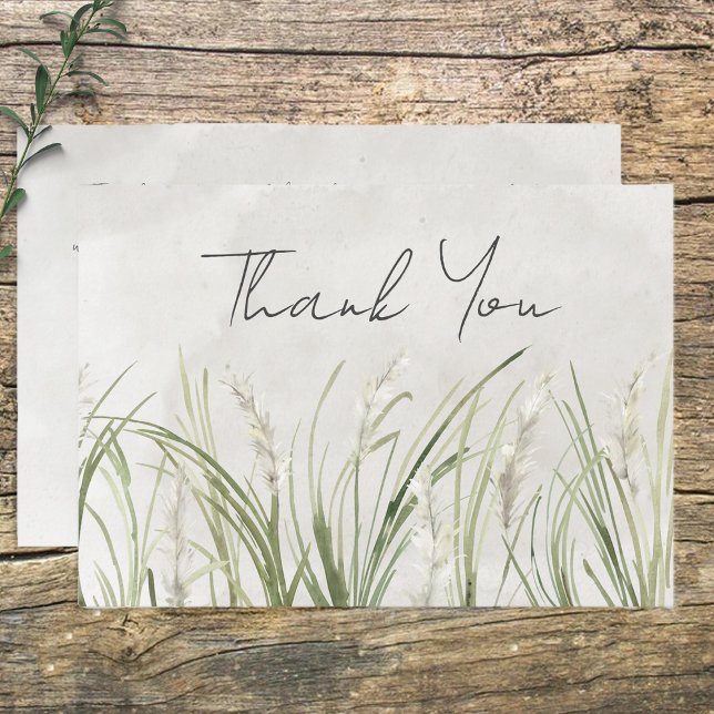 Cartão De Agradecimento Boho Pampas Grass Minimal Modern Wedding Thank You (Criador carregado)