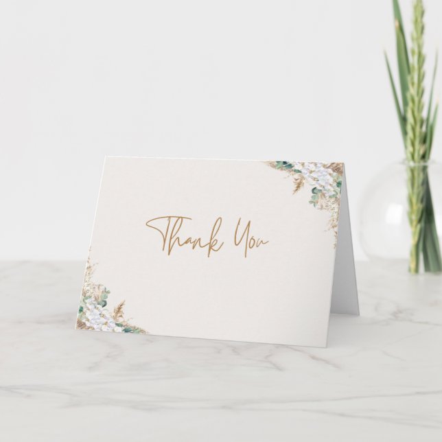 Cartão De Agradecimento Boho Pampas Grass Thank You Card | Neutral Beige (Frente)