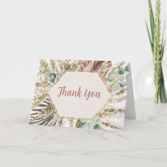 Cartão De Agradecimento Boho Pampas Grass Thank You Card | Neutral Dried (Frente)