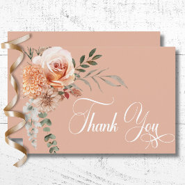 Cartão De Agradecimento Boho Peach e Rust Floral Rosa Bege Casamento