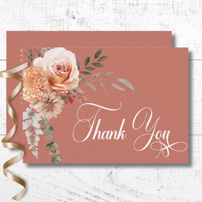 Cartão De Agradecimento Boho Peach & Rust Floral Rust Casamento (Boho Peach & Rust Floral Rust Wedding Thank You Card)