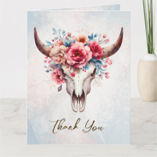 Cartão De Agradecimento Boho Primavera Watercolor Vaca Floral Casamento Cr