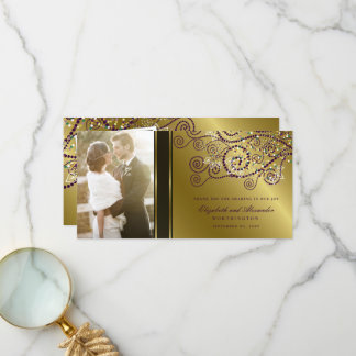 Cartão De Agradecimento Boho Purple Spirals Elegante Foto de Casamento Clá
