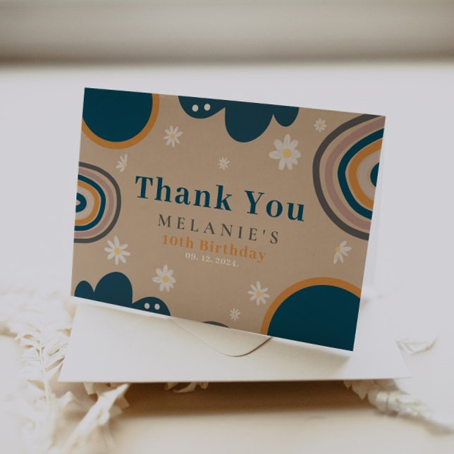 Cartão De Agradecimento Boho Rainbow Daisy Beige Birthday (Criador carregado)